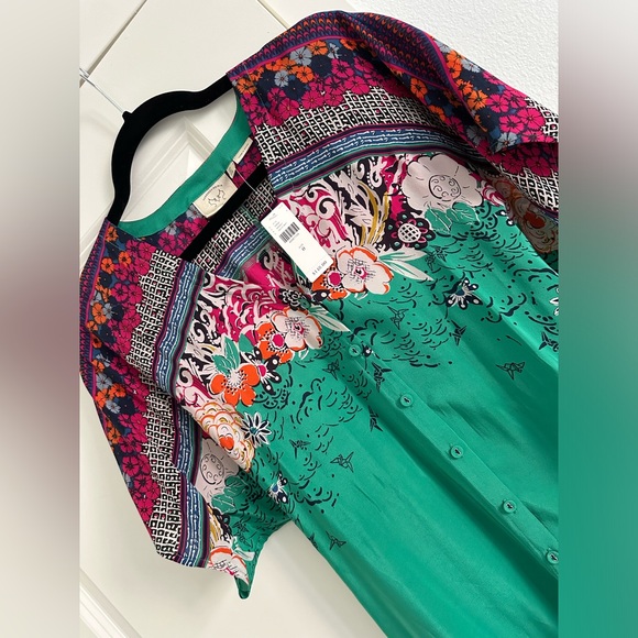 NWT Anthropologie Takato Silk Tunic Women’s Size 0 Green Floral - Picture 6 of 11